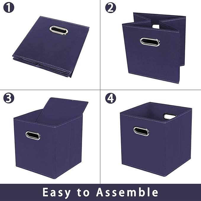 Fabric storage bins Cubes, Fabric Cube Organizer with Handle, Foldable Cube Bins for Cloth or Accessary Storage, 11x11x11, Set of 8, (Navy Blue)