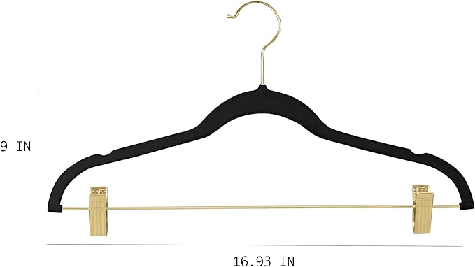 Simplify 6 Pack Velvet Hangers with Clips | Skirt and Pants | Slim Space Saving | Closet Organization | Non-Slip | Prevent Creases | Swivel Neck | Durable | Black