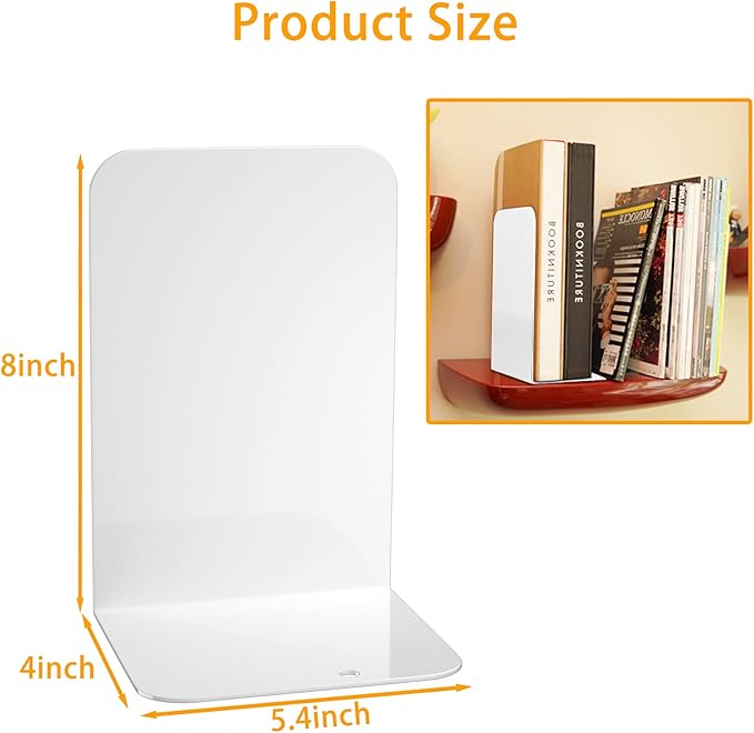 VFINE Bookends 3 Pairs, White Metal Book Ends, Bookends for Shelves, Book Stopper for Heavy Books, Book Dividers for Home Office