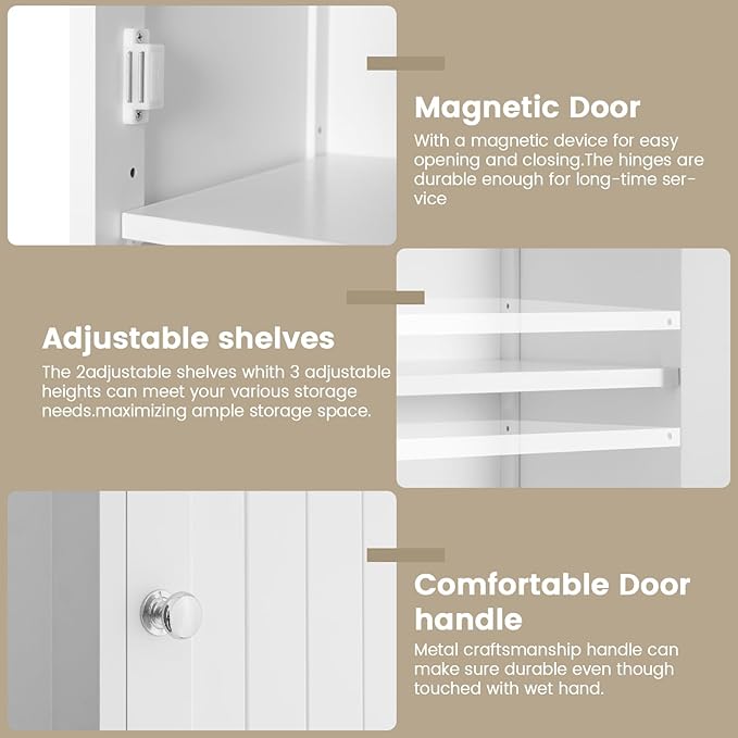 Iwell 67" Tall Bathroom Cabinet, Storage Cabinet with 2 Doors & 1 Drawer, Bathroom Storage Cabinets with Adjustable Shelves, for Living Room, Entryway, Home Office, White