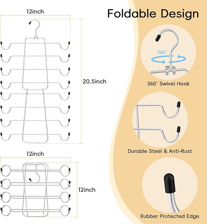 TomCare 4 Pack Space Saving Hangers，2Pack Tank Top Hanger and 2Pack Leggings Organizers for Closet Pants Hangers with 20 Clips Bra Organizers with 16 Hooks Stainless Steel Hanging Closet Organizer