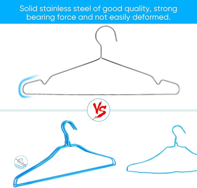 Fayleeko Wire Coat Hangers - Strong Heavy Duty Stainless Steel Metal Hangers, Ultra Thin Space Saving (30 Pack, 16.5 Inch)