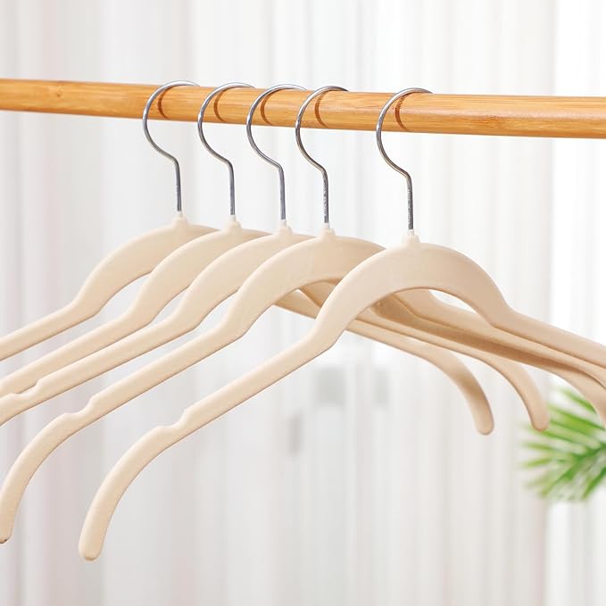 50 Pack Velvet Hangers Non-Slip Shirt Clothes Hangers 360° Swivel Hook Slim Flocked Coat Hanger Heavy Duty Space Saving Felt Hanger for Women Men Pants Jackets Dress(Ivory White)