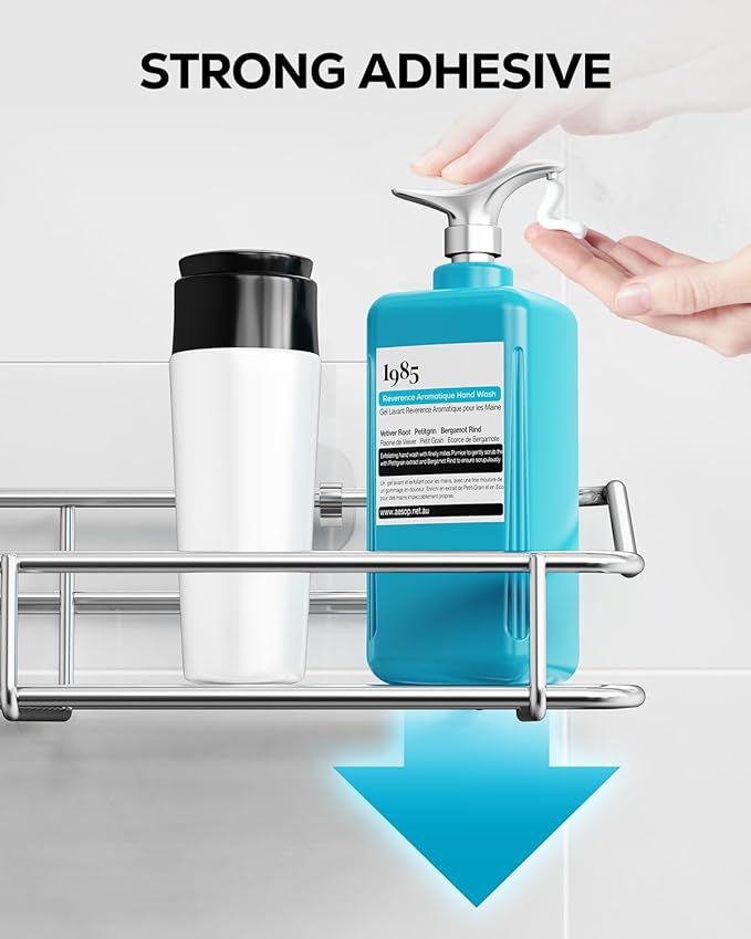 Nieifi Shower Caddy Shelf with Hooks Storage Rack Organizer Adhesive Stainless Steel without Drilling for Bathroom, Lavatory, Washroom, Restroom, Shower, Toilet, Kitchen (Sliver, 5 Pack)
