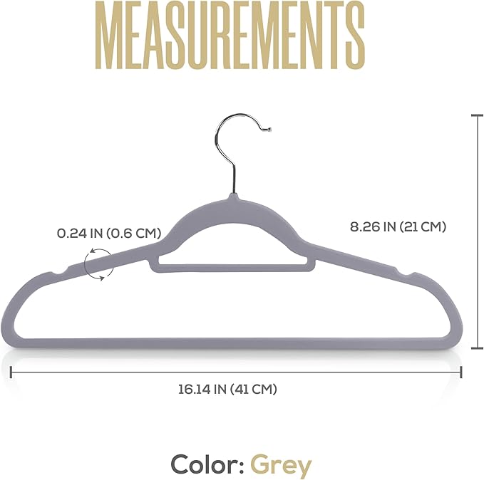 Utopia Home Premium Velvet Hangers 50 Pack - Non-Slip Clothes Hangers with Tie Bar - Grey Hangers - Standard Hangers with 360 Degree Rotatable Hook - Heavy Duty Coat Hangers
