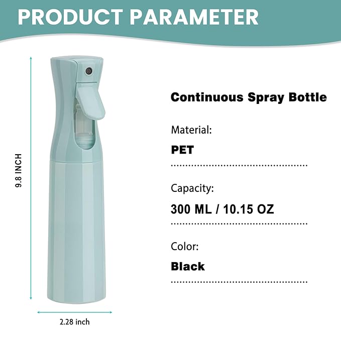 Spray Bottle for Hair (10.15OZ /300ML) Continuous Ultra Fine Mist Sprayer for Hair, Salons, Barber, Plants, Skin Care, 1 Plack Blue