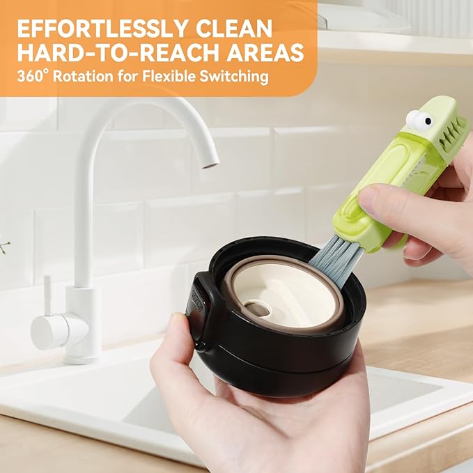 3 in 1 Cup Lid Gap Cleaning Brush Set, Multifunctional Bottle Cleaning Brush, Silicone Cup Lid Gap Cleaner, Home Kitchen Crevice Cleaning Tools (Green)