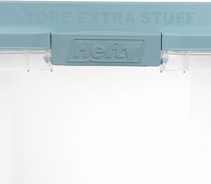 Hefty HI-RISE 40 Qt Stackable Storage Bins with Lids – 6 Pack Clear Plastic Under Bed Storage Containers, Shoe Organizer Boxes with XL Lid-Locking Latches, Comfort-Grip Handles, Durable Double Rim