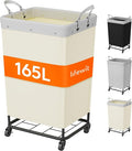 Lifewit 165L Laundry Basket with Wheels, Large Heavy Duty Commercial Rolling Laundry Hamper with Handles, Tall Steel Frame Laundry Cart for Laundry Room Bedroom Hotel Home Dorm, White