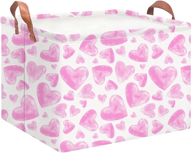 Rectangular Storage Baskets，Gift Basket,Book Box,Room Decor(Watercolor Heart)