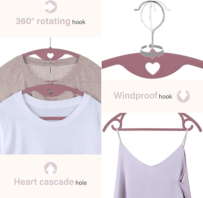 IEOKE Velvet Hangers 50 Pack: Felt Clothes Hangers Heavy Duty Shirt Sweater Hangers No Shoulder Bump Non Slip Slim Thin Coat Hangers for Closet - Pink Multi