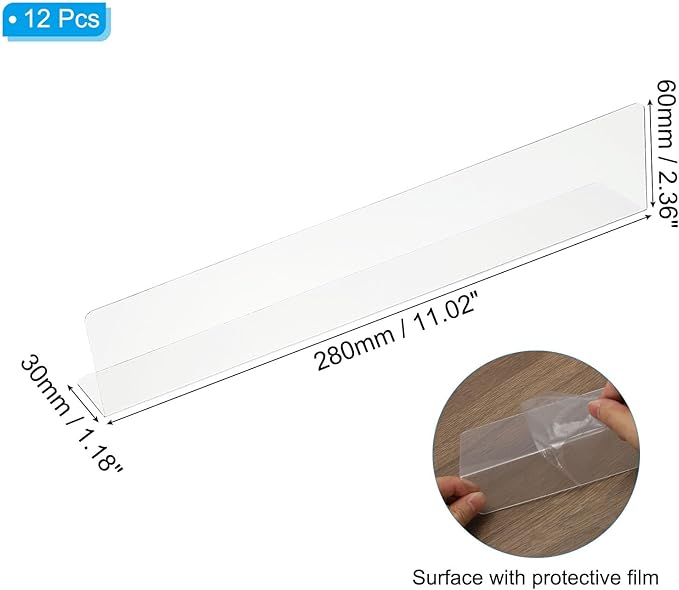 PATIKIL 12 Pack Shelf Dividers for Closet Organization, 11x1.18x2.4 Acrylic Closets Separator Kitchen Cabinet Shelves Under Bed Blocker for Bedroom Kitchen Office, Clear