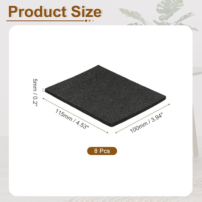 uxcell Felt Furniture Pads, 8Pcs 3.94" x 4.53" Adhesive Backed Felt Non-Slip Anti-Scratch Chair Leg Protectors for Protecting Hardwood Floor, Black