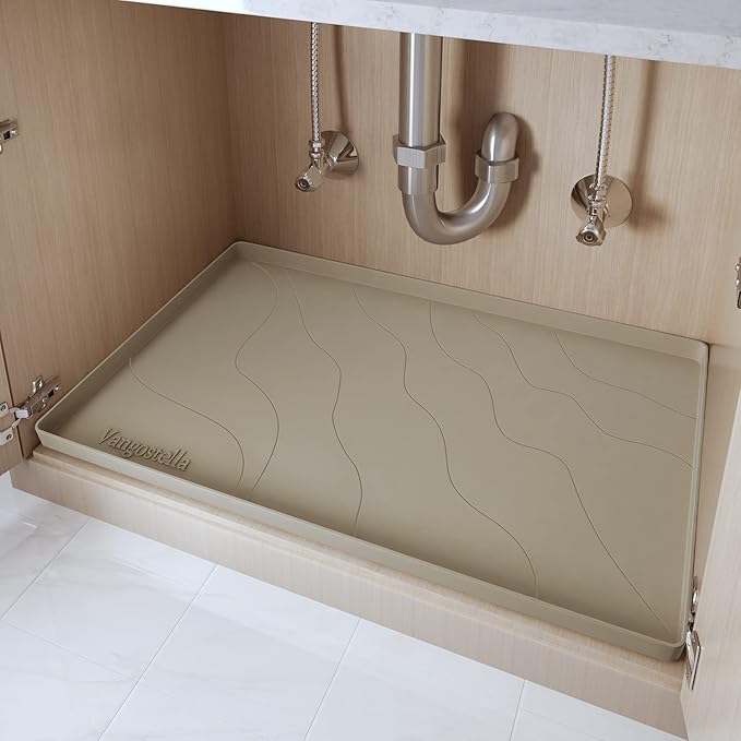 Heavy Duty Silicone Under Sink Mats for Kitchen Waterproof 31" x 22", Extra Thick Under Sink Rubber Mat Drip Tray, Raised Edge Under Sink Liner,Prevent Drips, Leaks, Spills,Brown