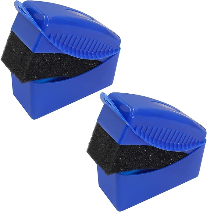 2Pcs Tire Dressing Applicators,Tire Shine Applicator Pads,Reusable Tire Dressing Sponge Pad Car Tire Applicator Pads with Lid for Car Glass, Painted Steel & Porcelain (Blue, Curved