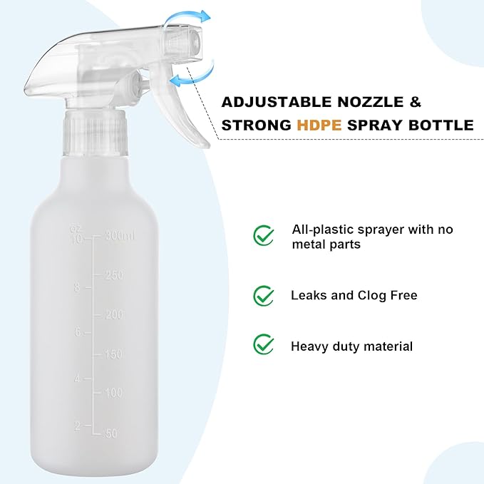 Spray Bottles 12oz HDPE Spray Bottle for Hair Mist/Stream Scale Empty Heavy Duty Refillable Containers for Cleaning Solutions, Plants, Vinegar 2 Pack (White, 12oz)