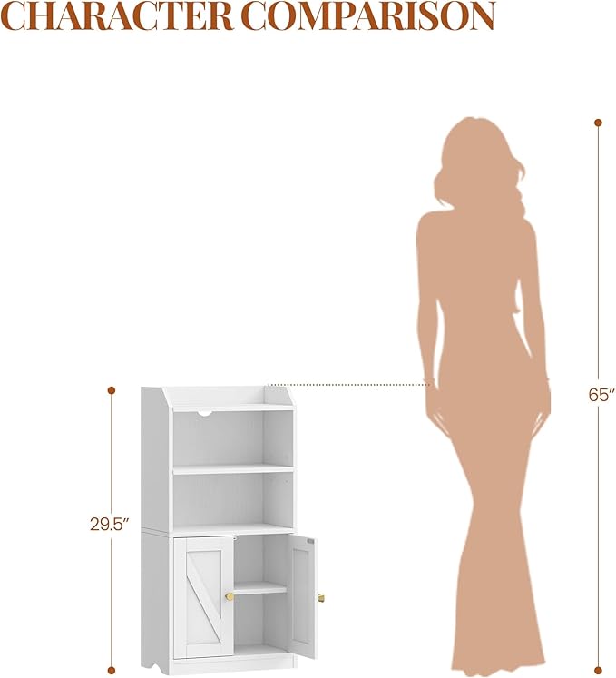 Small Bathroom Storage Cabinet, Bathroom Organizers and Storage with 2 Doors and Shelves, Floor Cabinet Freestanding with Adjustable Shelf for Small Spaces, White 7.9" D x 14.6" W x 29.6" H