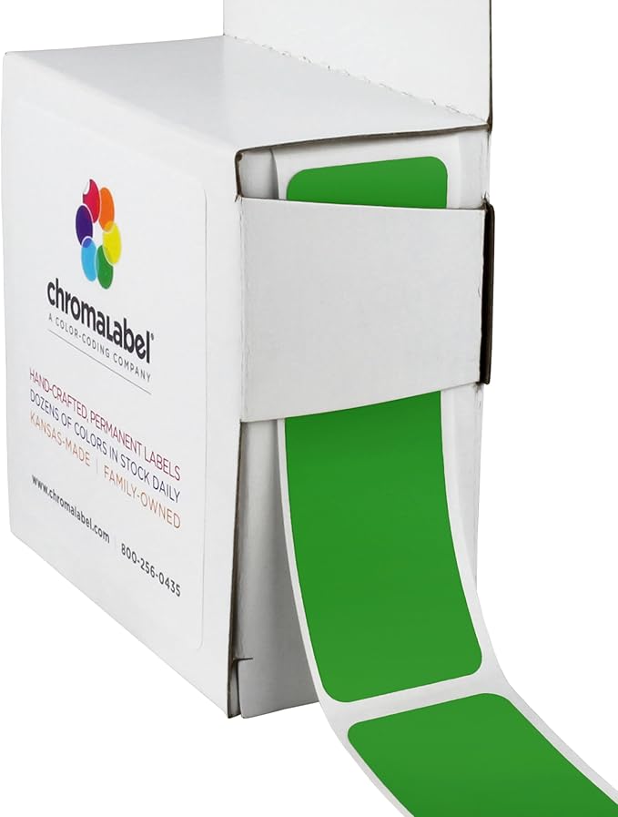 ChromaLabel 1 x 3 Inch All Purpose Permanent Color Code Rectangle Labels, 250 Labels per Dispenser Box, Green