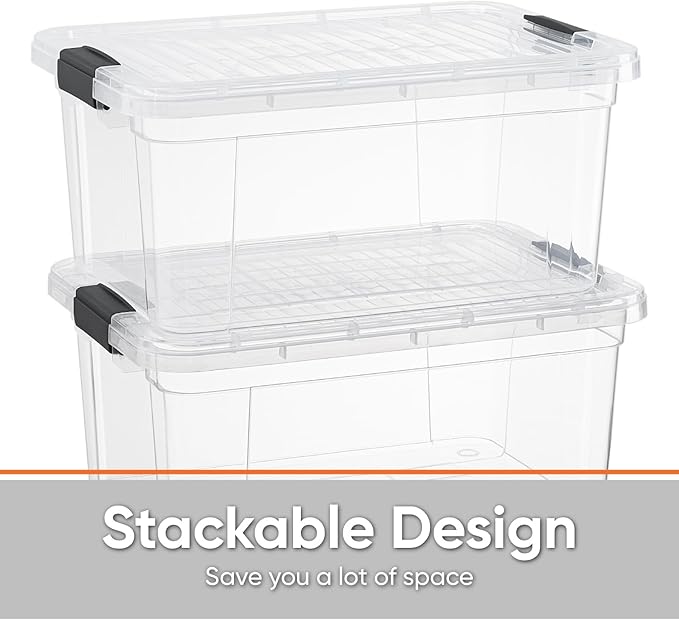 Superio Clear Storage Boxes with Lids, 20 Quart Plastic Container Bins for Organizing, Stackable Crates, BPA Free, Non Toxic, Odor Free, Organizers for Home, Office and Dorm, 5 Pack