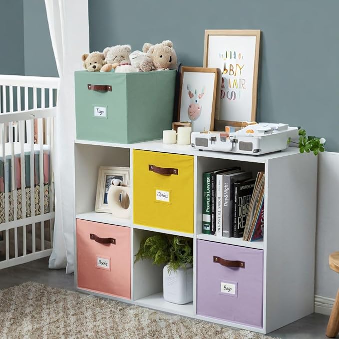 DECOMOMO Storage Cubes, 13x13x13 Storage Cube Bins with Labels, Fabric Organizer Bins (13" / 6pcs, Rainbow)