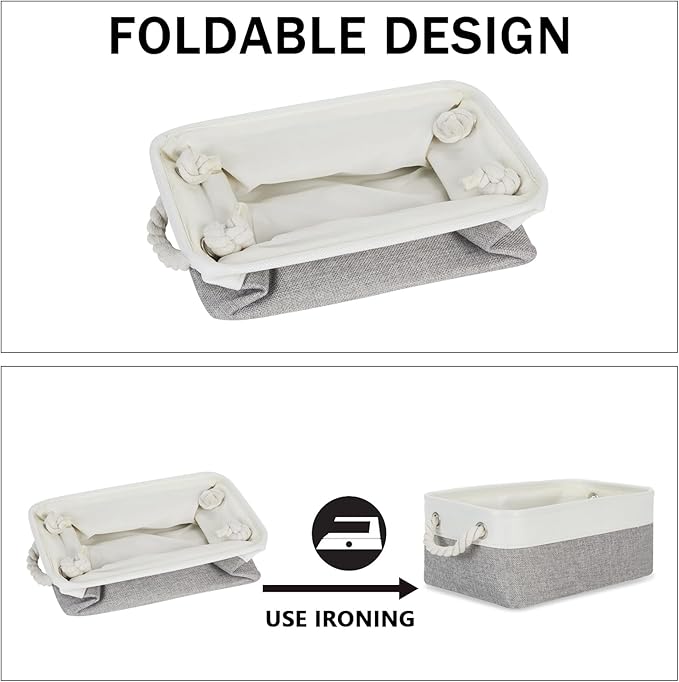 Bidtakay Small Baskets for Organizing Fabric Storage Baskets for Shleves 6 Pack Collapsible Closet Storage Bins with Handles Linen Organizer Baskets for Bathroom Nursery Home Storage (White&Grey)