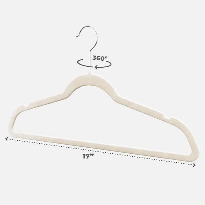 Home-it Premium Velvet Hangers 50 Pack - Ivory Suit Hangers Non Slip - Heavy Duty Clothes Hangers for Closet, Jacket, Shirt, Pants and Suit, Hook Swivel 360 - Ultra Thin
