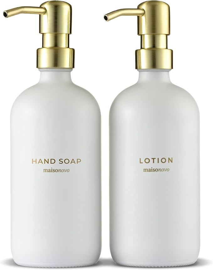 MaisoNovo Soap Dispenser 2-Piece Set | 16.9oz Clear Bottles with Gold Stainless Steel Pump Core