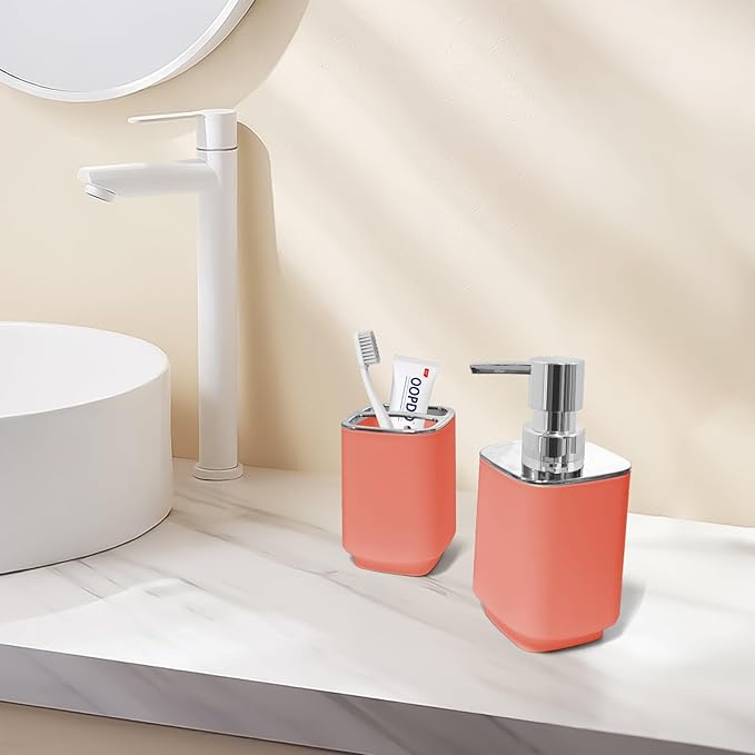 2Pack Orange Bathroom Accessories Set, Bohemian Bathroom Sink Set, Contain Soap Dispenser, Toothbrush Holder, Bathroom Toothbrush Holder Set