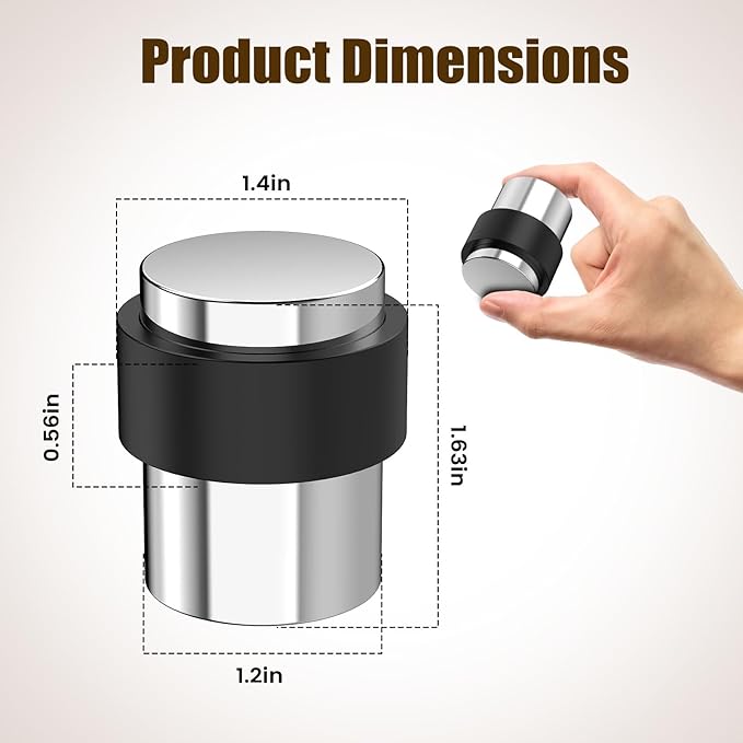 20 Pack Silver Mirror Finish Door Stoppers for Floor Mounting， Door Stopper Heavy Duty，304 Stainless Steel Cylindrical Made with Rubber Bumper，Floor Mount Door Holder Keep Door Open