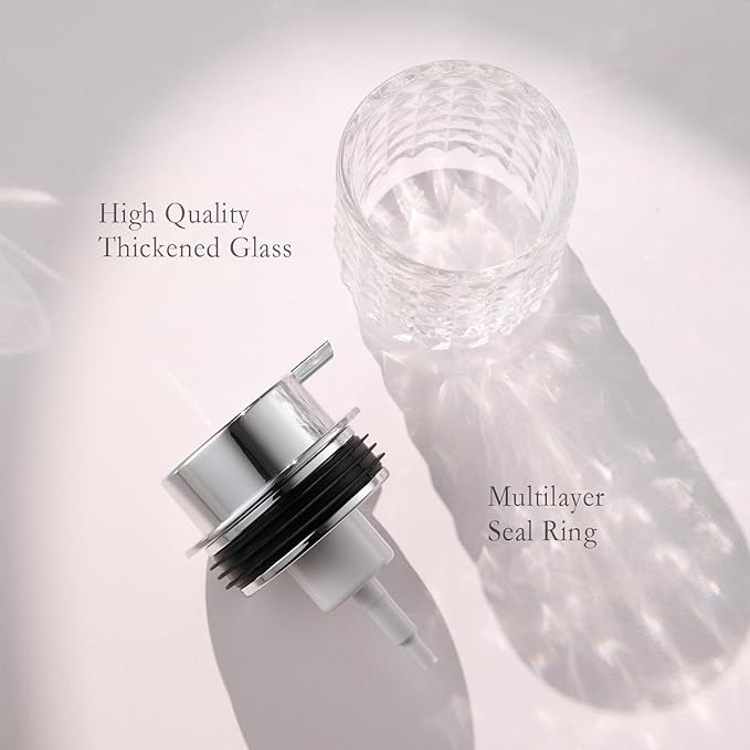 Foaming Soap Dispenser 2 Pack, Foam Hand Soap Dispenser for Bathroom Kitchen Liquid Refillable Clear Glass Bottles with Silver Pump(Diamond Pattern-Clear)