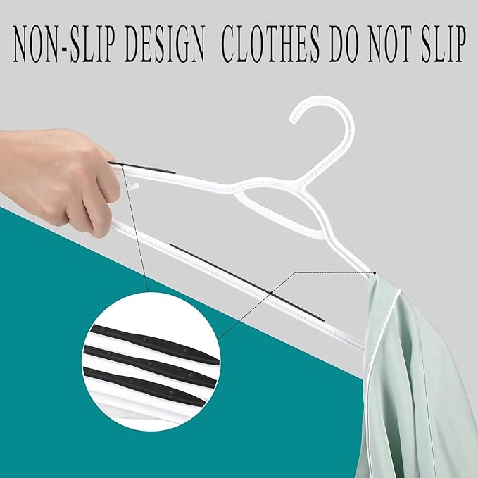 ISHUNAHOME Plastic Hangers 50 Pack - Non Slip Clothes Hangers,Holds up to 18 lbs, Slim Space Saving Hangers for Suit,Dress,t Shirts,Blouse,Coats, Pants (White)