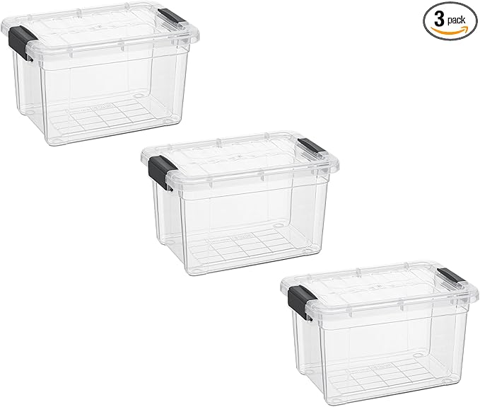 Superio Mini Storage Container Plastic Crayon Box Art Supplies and Sewing Case Stackable Clear Small Organizer for Beads, Stationery, Chalk, and Food, 1.4 Quart, 3 Pack