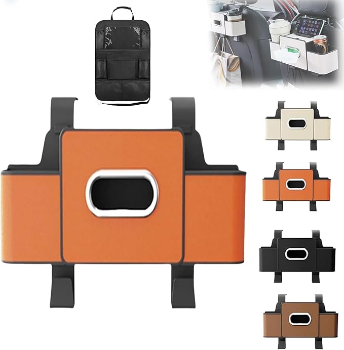 Car Organizers and Storage Box, Car Organizers and Storage Box Behind Set, 4 in 1 Multifunctional Cars Organizer and Storage Back Seat for Hold Phone, Drinks, Handbag, Universal Fit (Orange*1)