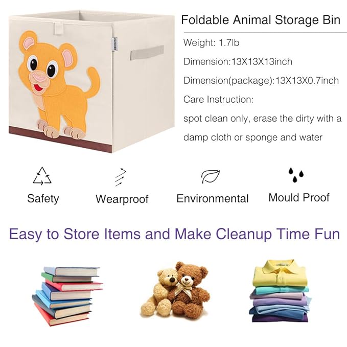 CLCROBD Foldable Animal Cube Storage Bins Fabric Toy Box/Chest/Organizer for Kids Nursery, 13 inch (Baby Lion)