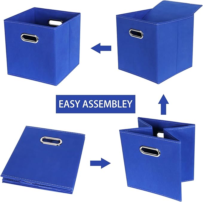Fabric Cloth Storage Bins,Fabric Cube Bins Organizer with Dual Handles Foldable Cube Storage Baskets for Home Bedroom Storage,Set of 6,(Dark Blue)