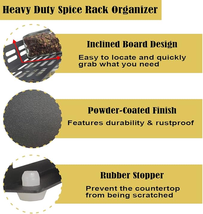 4 Tier Spice Rack Organizer with 32 Square Spice Jars and 160 Spice Labels Set for Kitchen Cabinet Countertop Pantry or Wall Mount, Matte Black