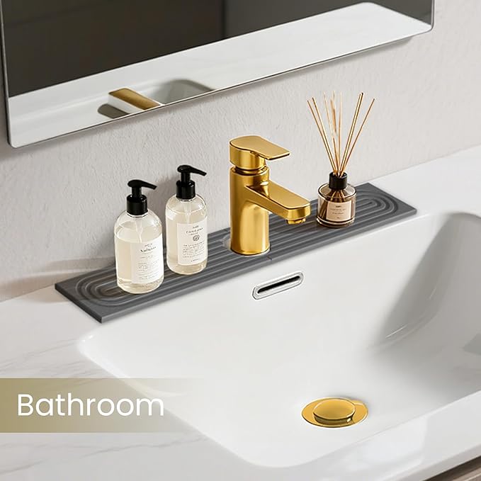 Faucet Mat for Kitchen Sink,Diatomite Fast Drying Stone Sink Tray,Faucet Splash Guard for Bathroom Counter [23.6"x4"],Super Absorbent, Prevents Moisture Buildup