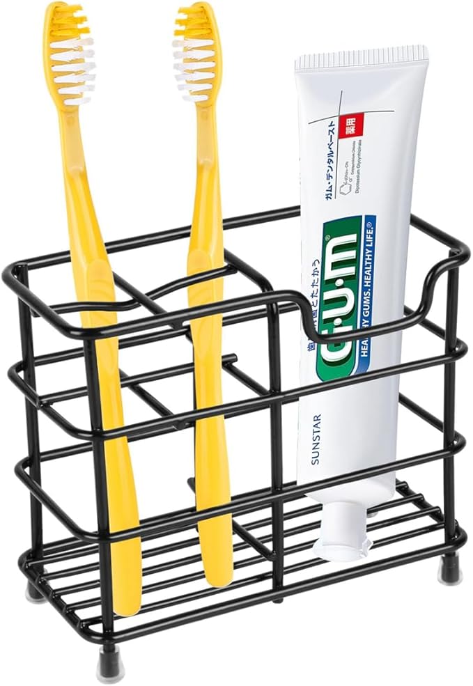 Toothbrush Holder for Bathrooms, Stainless Steel Bathroom Black Toothbrush and Toothpaste Holder