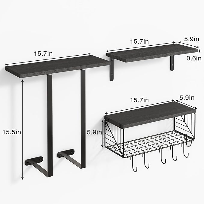 Fixwal Bathroom Floating Shelves Over Toilet Wall Shelves Set with Towel Storage Rack for Bathroom Organization & Wall Decor(Black)