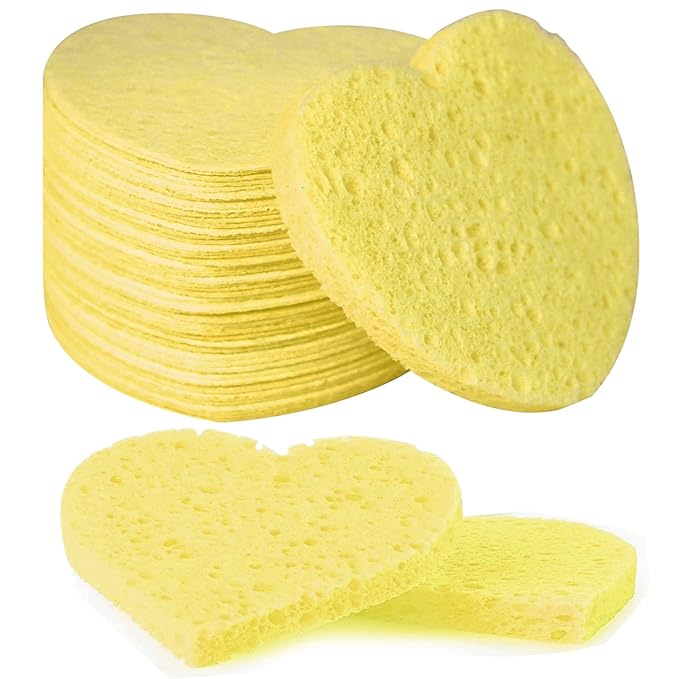 50-Count Facial Sponges Compressed, 100% Natural Cellulose Face Sponge Professional Cosmetic Spa Sponges for Face Cleansing, Exfoliating Mask, Makeup Removal for Travel and Home, Yellow