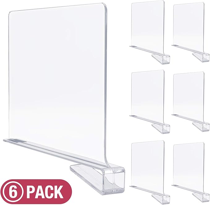 Sorbus 6 Acrylic Shelf Dividers for Closets organization Shelves, Organizer for Clothes shelf, Linens, Purse Separators, Clear Acrylic Dividers separator for Closets, Kitchen Cabinets Bedroom (6-Pack)