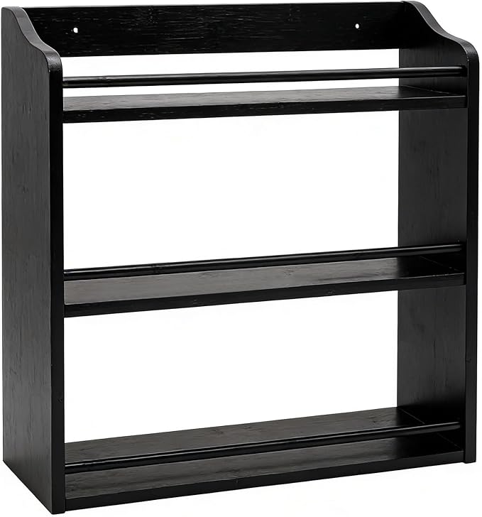 3 Tier Bamboo Spice Rack,Seasoning Jars Rack Shelf Spice Organizer for Kitchen Counter or Wall Mounting (Black)