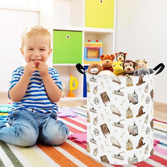 Magic Owl hamper,Nursery hamper,Magic Dirty Clothes Basket,Feather key owl hat book foldable waterproof laundry basket,baby gift basket(Cute owls)
