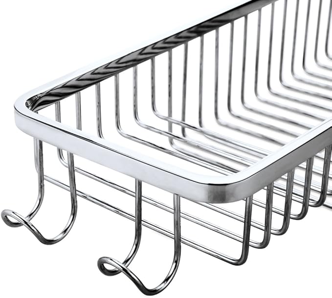 TENOVEL Wire Basket Wall Mount,Corner Shower Caddy 304 Stainless Steel,Bathroom Shower Organizer Soap Caddy,Polished Finish，Long Basket