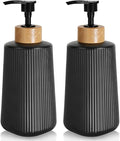 Glass Soap Dispenser, Thickened Glass Hand Soap Dispenser for Bathroom, Kitchen Dish Washing Liquid Bottles, Shampoo and Conditioner Bottles, Modern Farmhouse Style (Black, Set of 2, 12oz)
