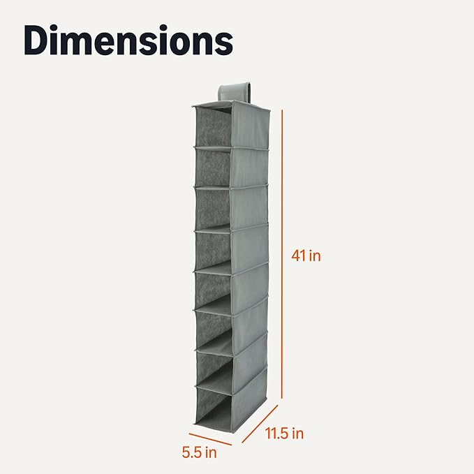 Amazon Basics 8-Tier Hanging Shoe Organizer Charcoal 11.5 x 5.5 x 41 inches | for Closet Storage
