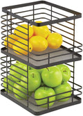 mDesign Stacking Wire Baskets Food Organizer Storage Metal Basket with Open Front for Kitchen Cabinet, Pantry, Cupboard, and Shelves - Organize Fruits, Snacks, and Vegetables - 2 Pack - Matte Black