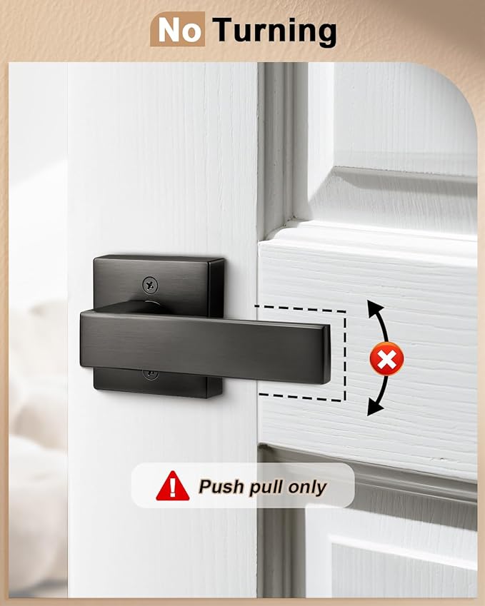 Probrico 2 Pack Half Dummy Non-Turning Grey Door Handles, Gunmetal Black Single Square Lever for Interior Doors