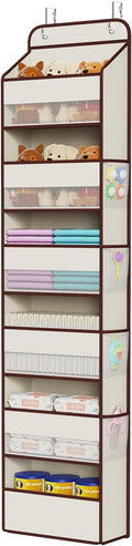 Univivi 6 Tier Over The Door Organizer With 8 Mesh Side Pockets, Bathroom Organizers and Storage Over The Door Organizer For Nursery Baby Essentials (Beige)