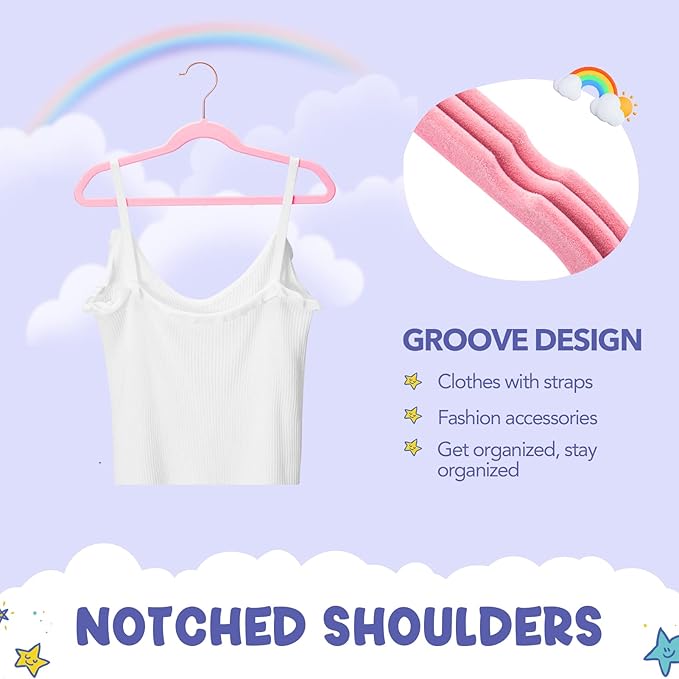 HOUSE DAY Velvet Kids Hangers 120 Pack, Premium Children Hangers for Closet, Slim Cute Clothes Hanger, Non Slip Kid Felt Hanger 14 Inch, Small Size for Toddler Clothes, Blush Pink